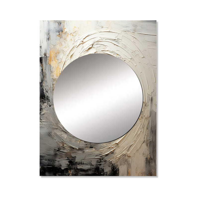 Alemar gris, mouvement méditatif beige I - miroir décoratif à spirales abstraites, miroir mural moderne, impression d'art en métal