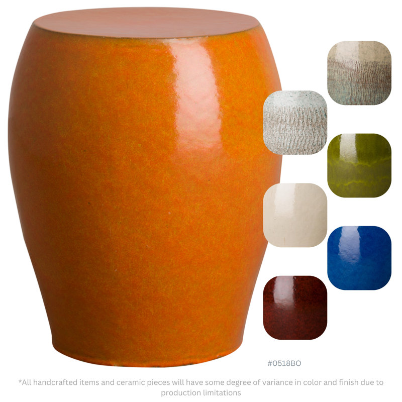 Ceramic Accent Stool, Bright Orange
