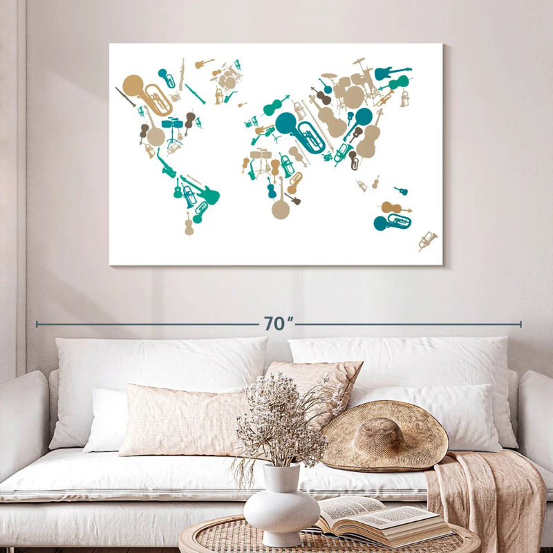Abarca Musical World Map, 32" H x 48" W