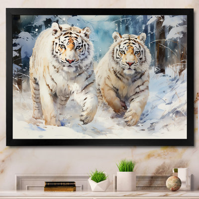 White Tigers Playing In The Snow IV - Tiger Animal Wall Art