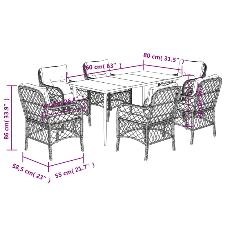  Ensemble de salle à manger 7 pièces Garden, Blanc, crème, Beige