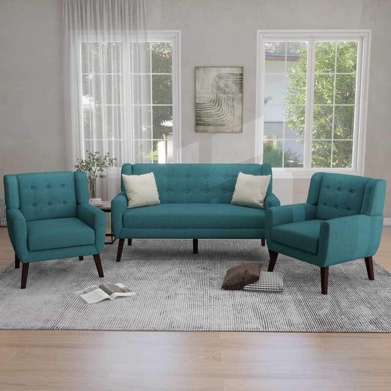Ensemble de salon inclinable 3 pièces Stephanny, Bleu clair