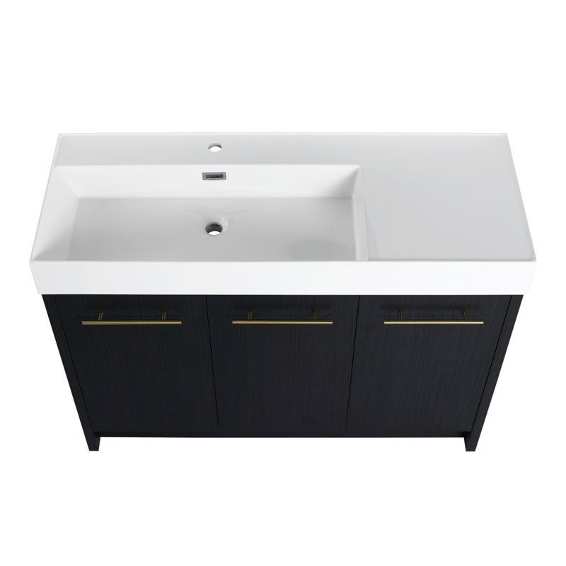 Ensemble de meuble-lavabo autoportant de 48 po avec lavabo en résine, avec porte à fermeture douce, ensemble KD