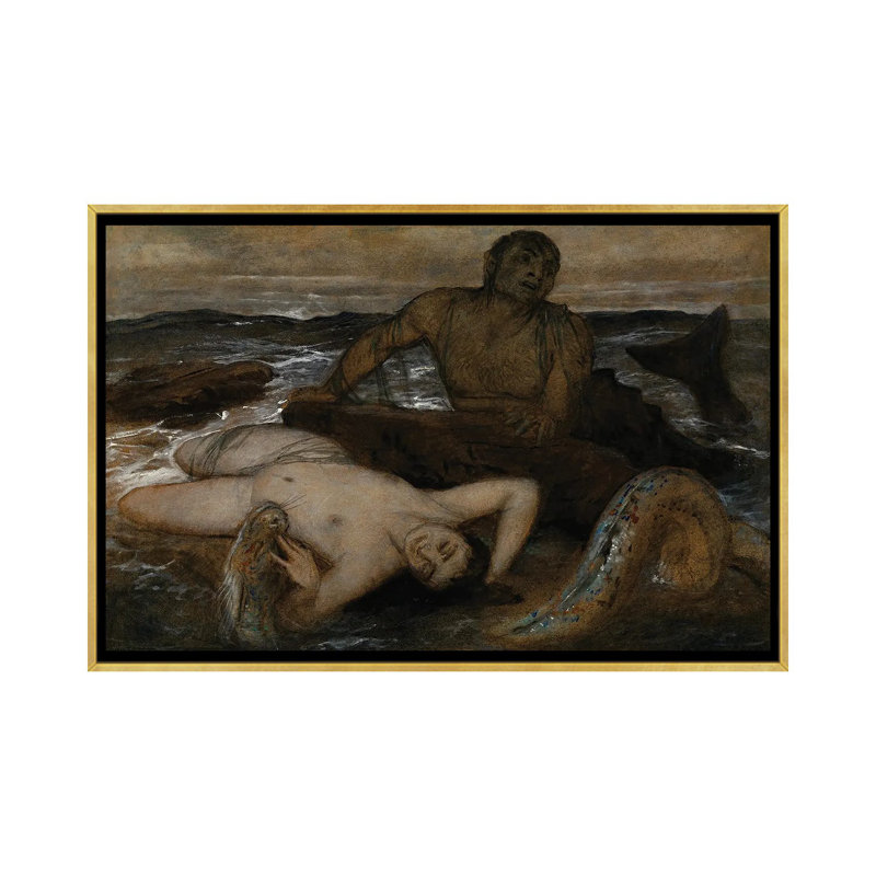 Triton and Nereid - reproduction d'art murale - toile encadrée, H 26 po x l 40 po, Doré