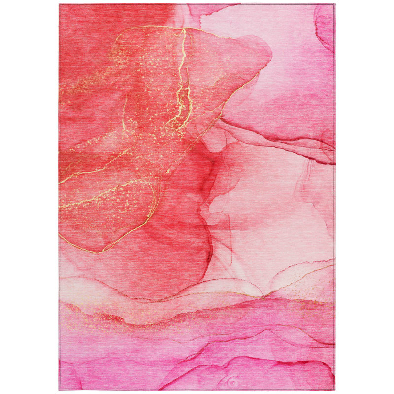 Tapis intérieur lavable antidérapant abstrait 10 pi x 14 pi rose
