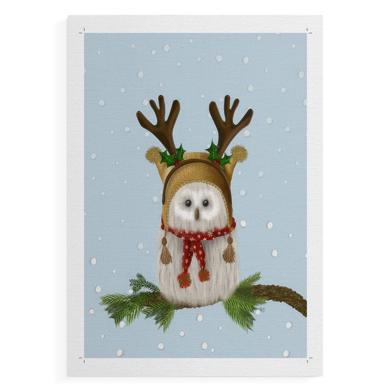 Christmas Owl et hibou moelleux - impression sur toile seulement - non encadrée, H 48 po x l 32 po