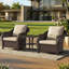 Ensemble de patio extérieur en osier 3 pièces avec 2 chaises, une table d'appoint et un coussin beige-113889431