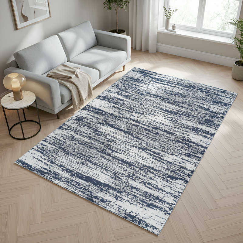 Adney Blue & Gray Abstract High-Low Modern Rug, Blue/Gray, 10'0" x 14'0"