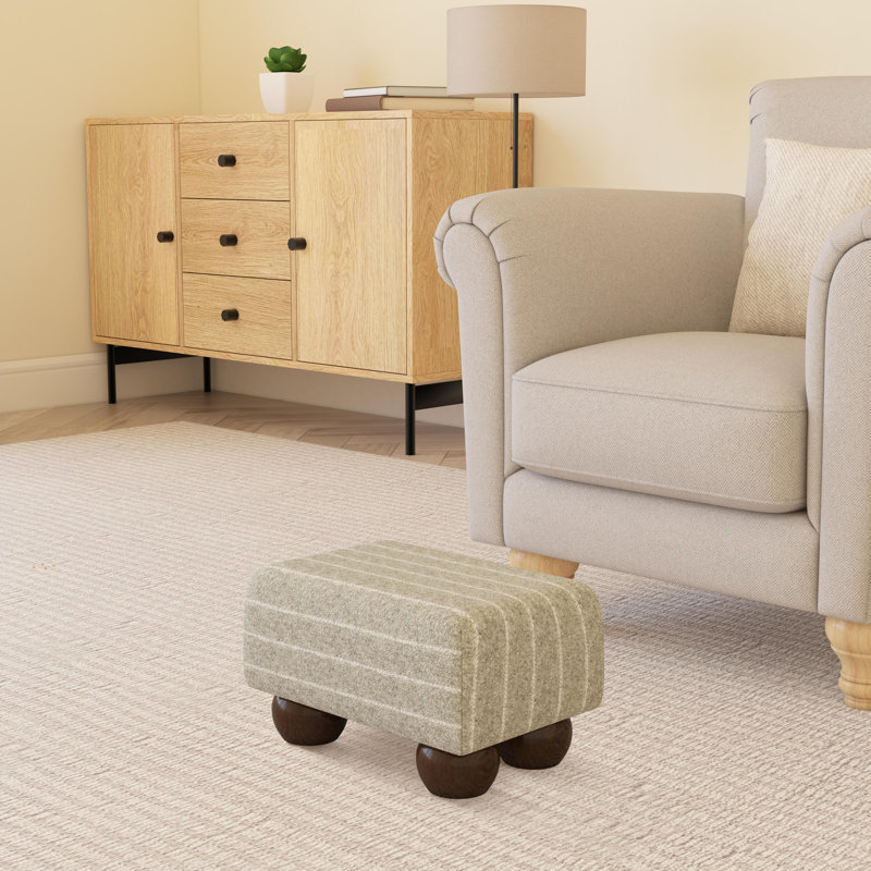 Blima Accent Stool, Mahogany Wood, Linen Beige