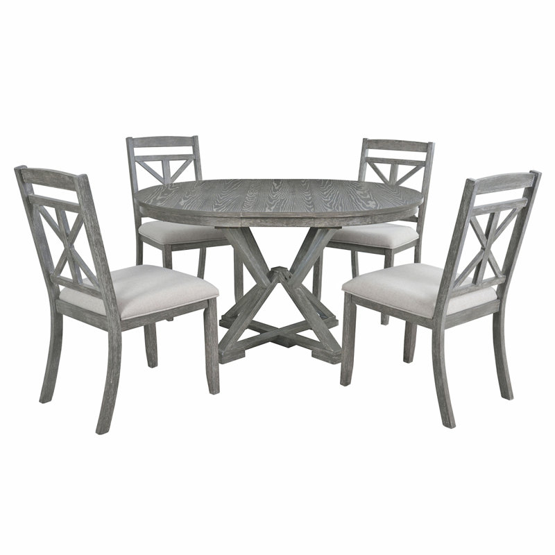 Ensemble de table de salle à manger extensible 5 pièces Trexm, Gris, Beige/gris