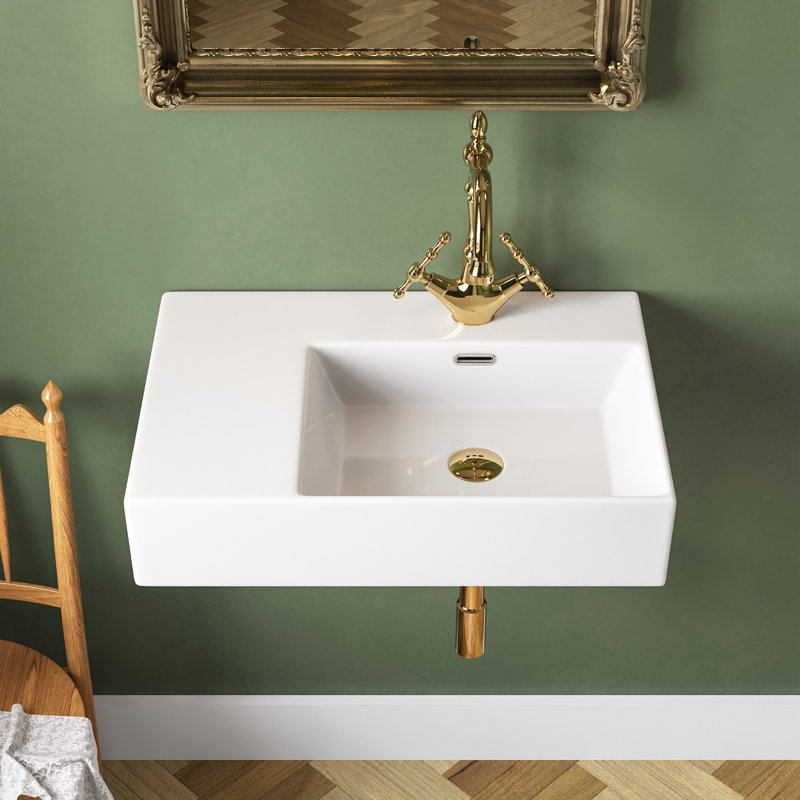 23.43'' x 16.54'' White Rectangular Vitreous China Wall Mount Bathroom Sink With Overflow