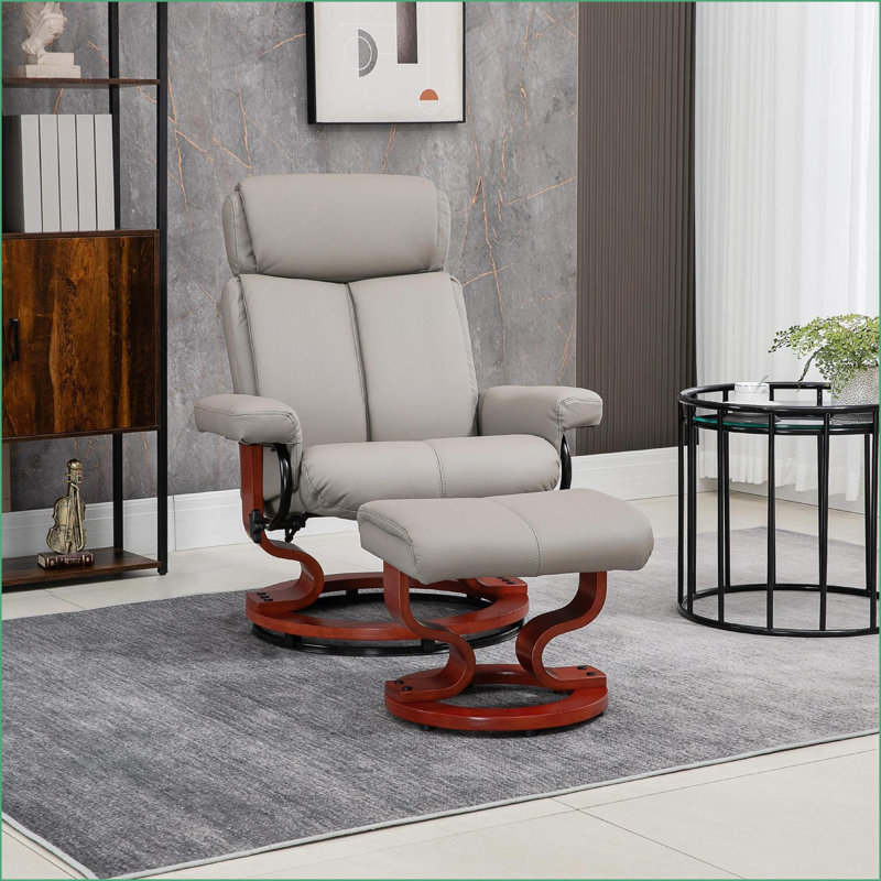 Fauteuils inclinables, fauteuil inclinable pivotant à 360 ° avec repose-pieds HOMcom, gris ardoise PU | Base en bois d'eucalyptus