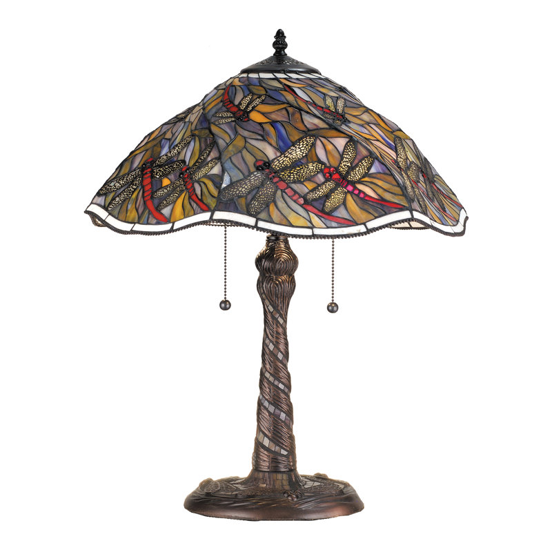 Linen White Stained Glass 2-Light Table Lamp