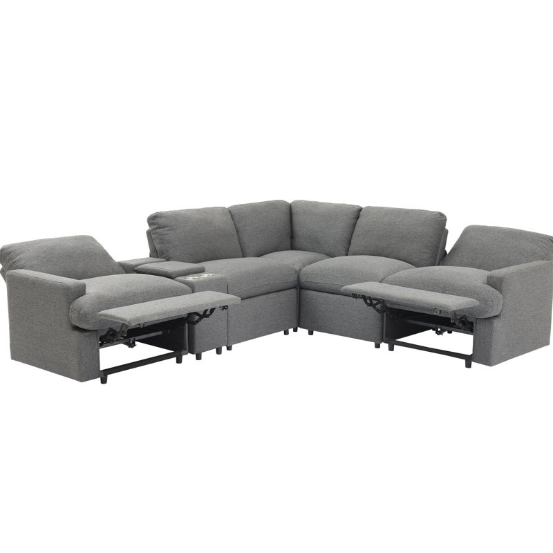 Fauteuil inclinable modulaire 104 po avec prise de courant, gris foncé et boîte de rangement 104 po, boîte, porte-gobelets, ports et douille pour la maison