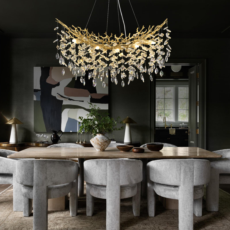 Abe 10 - Light 36" Dimmable Tree Branch K9 Crystal Chandelier Modern Linear Kitchen Island Lights, Gold