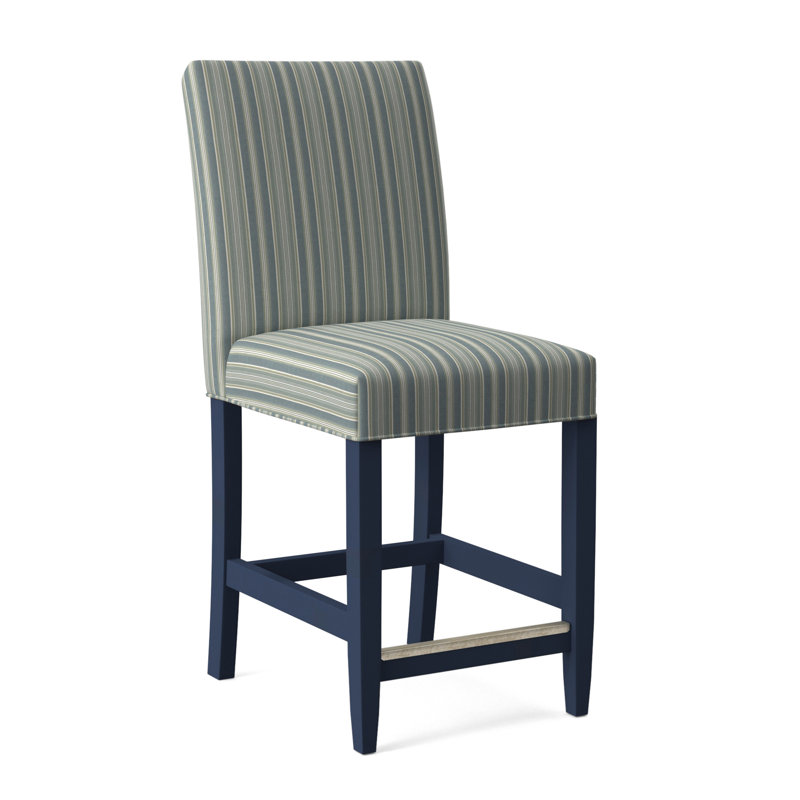 Manhattan Upholstered Stool with Solid Wood Frame, Green and Blue Stripe; 0252-54, Antique Black Finish