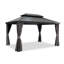 Pavillon de jardin permanent en aluminium 10 pi x 14 pi avec toit double en acier galvanisé pour terrasse et jardin, rideaux et filet inclus, gris-82941085