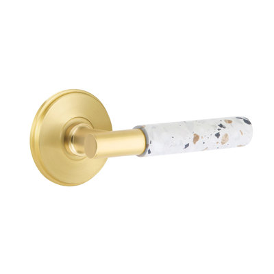Mortaise intérieure Emtek Select Passage avec rosette Watford et tige en T, levier Terrazzo clair