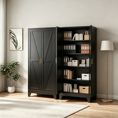 71 Inch Metal Office Storage Cabinet with 4 Adjustable Shelves, Freestanding Utility Cabinet(Black)