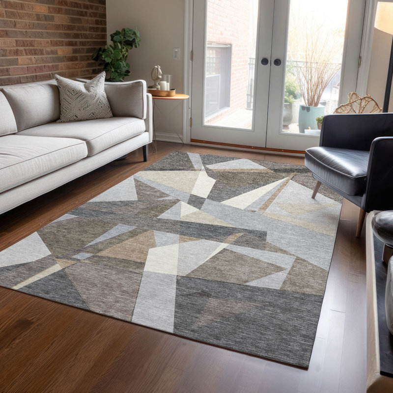 Taupe Geometric Flat Woven Indoor/Outdoor Rug 3' x 5'
