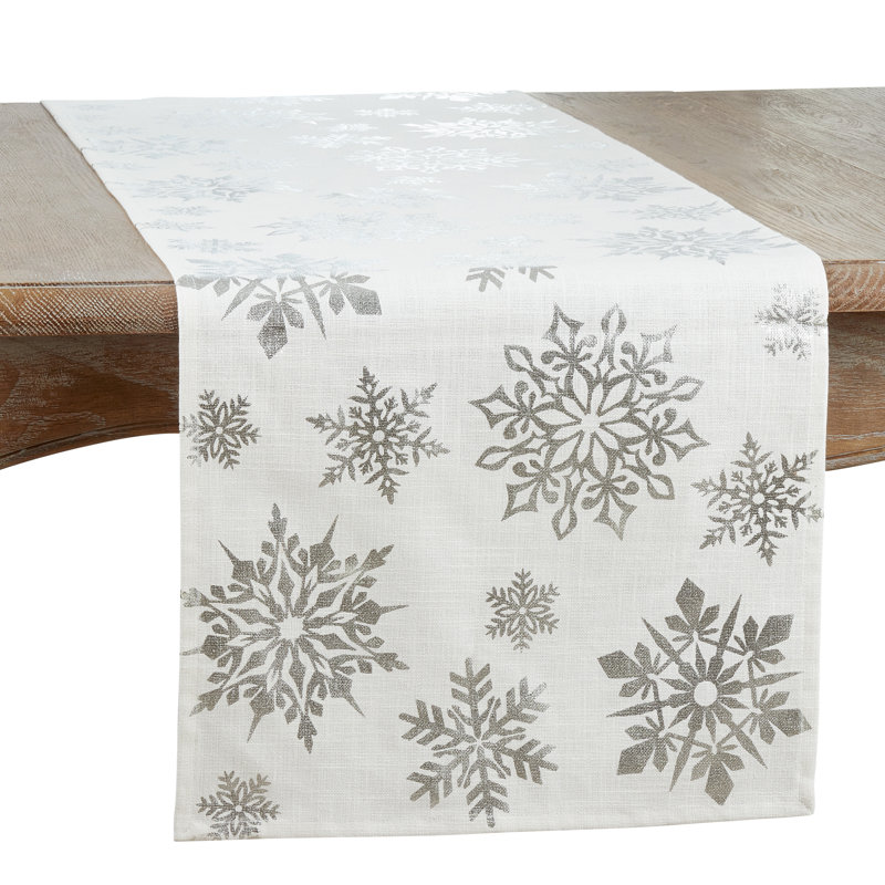 Naledi 100% Cotton Christmas Table Runner, 16" W x 72" L, Silver