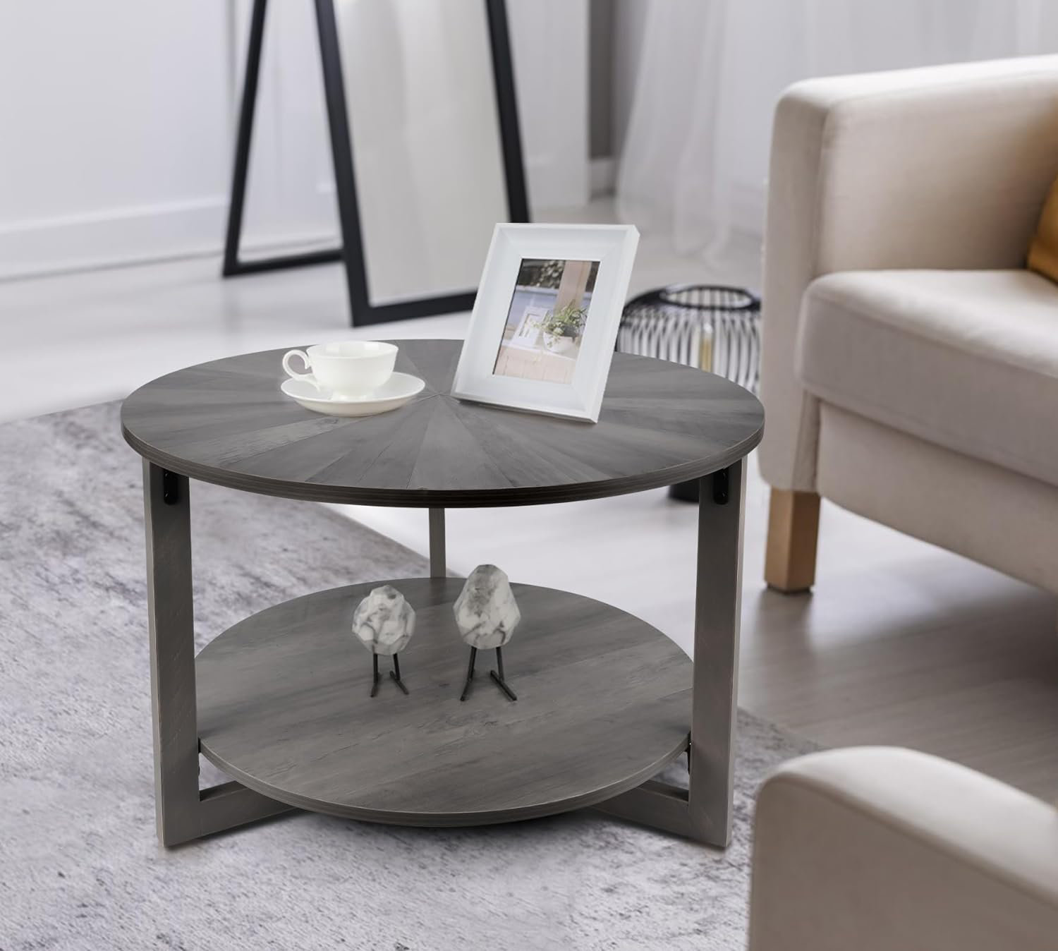 17 Stories Round Coffee Table With Storage, Mid Century Modern Solid