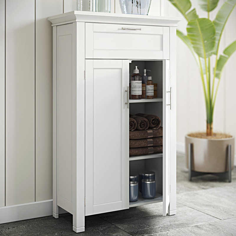 Armoire de salle de bain au sol avec 2 portes, Blanc