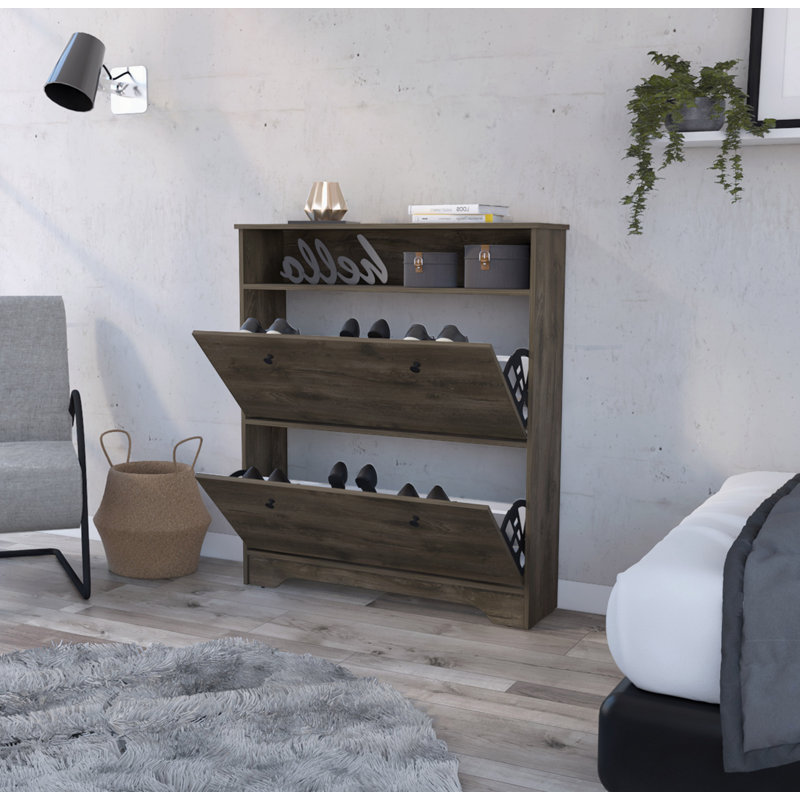 Range-chaussures Calgary 1 tablette supérieure ouverte 2 tablettes extensibles foncé