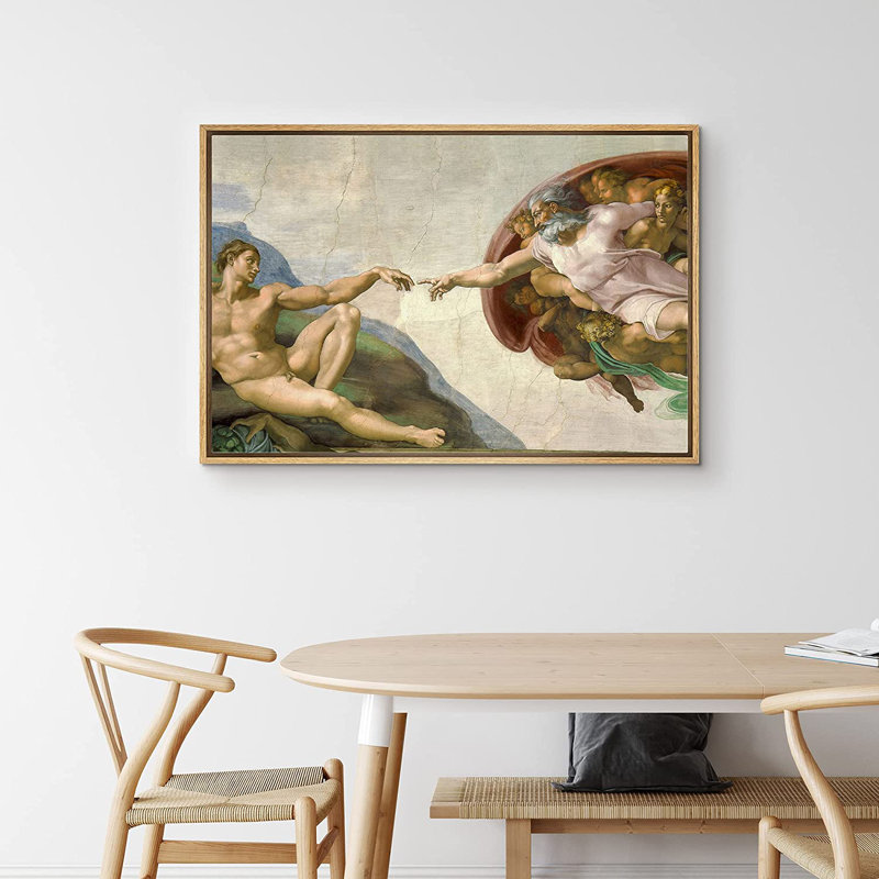 La création d'Adam de Michel-Ange - peinture sur toile, L 24 po x H 36 po, Naturel