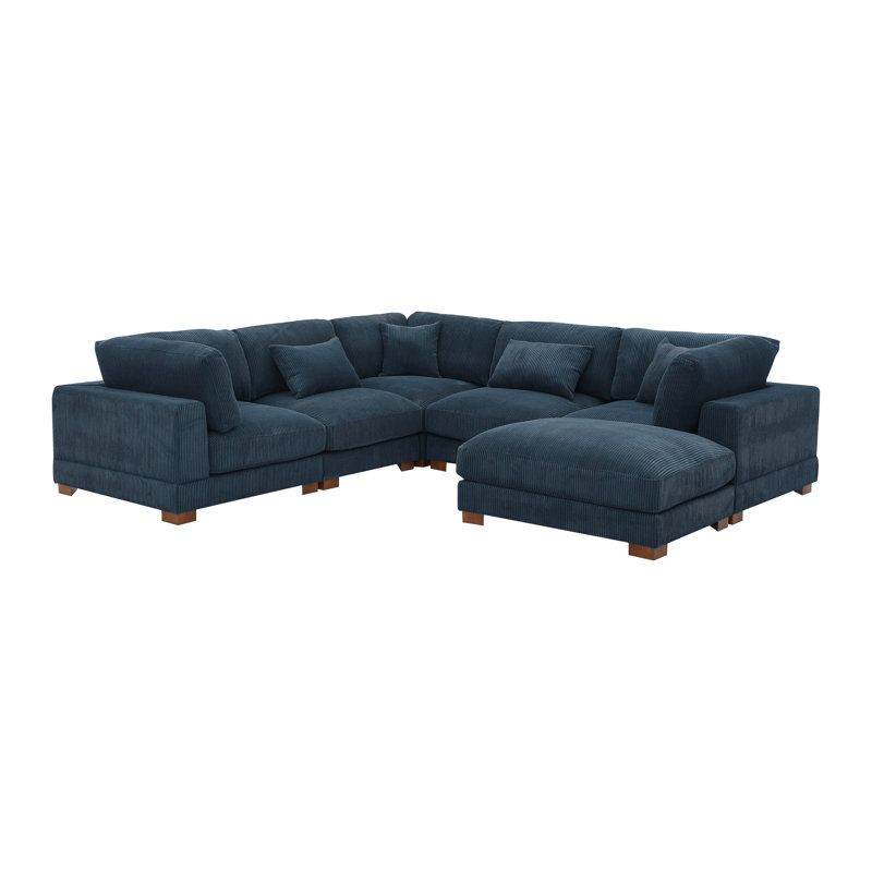 Canapé modulaire Middale, Velours côtelé bleu foncé