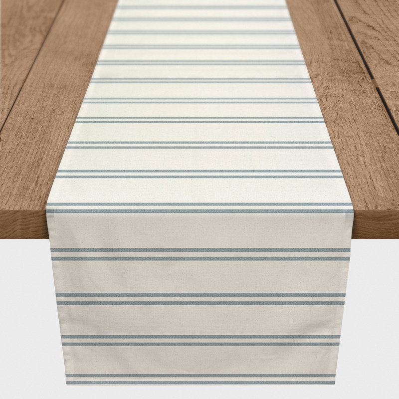 Stefcho Rectangular Striped Table Runner, Blue/White, 90" x 16"