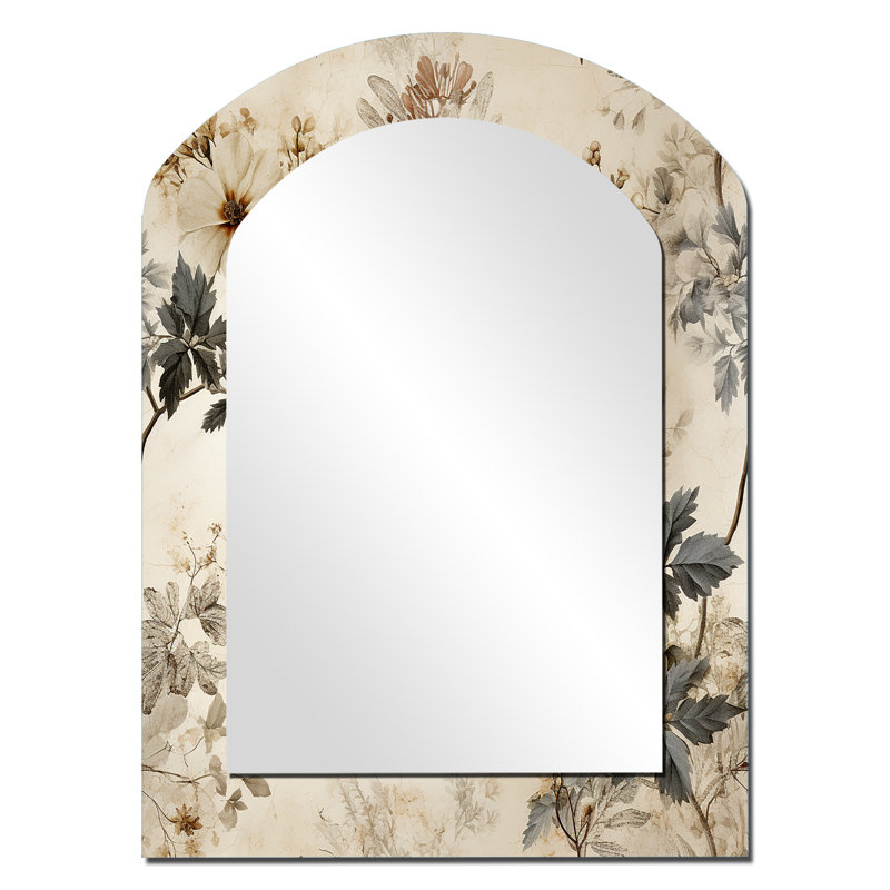 Miroir mural rétro beige floral, 34 po x 25 po