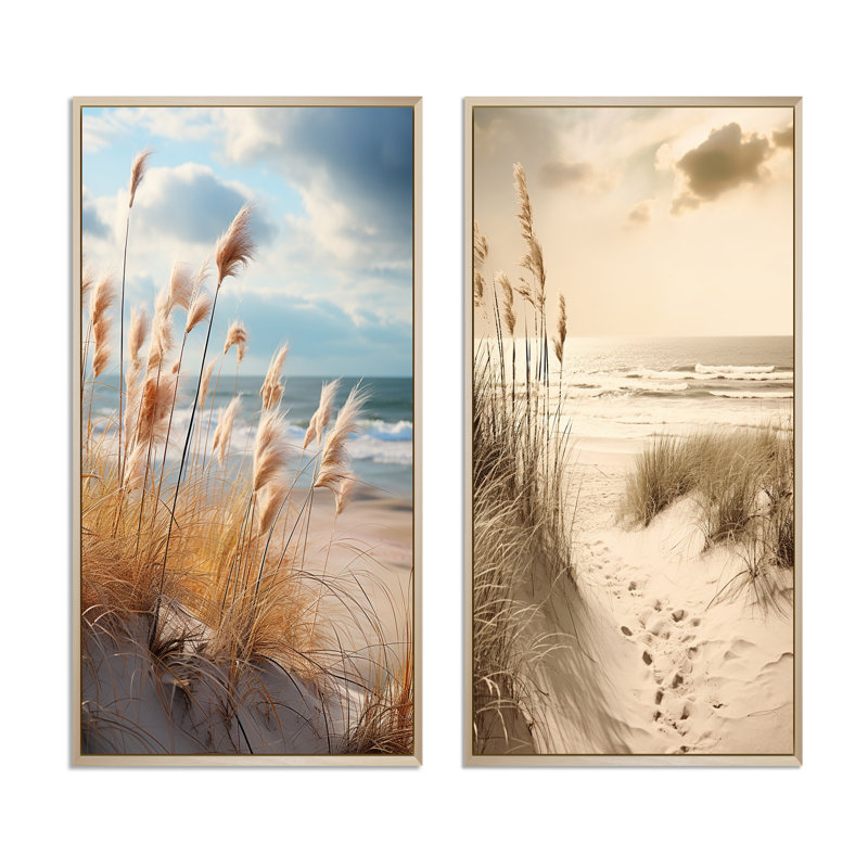 «Beach Photo Coastal Harmony», 2 pièces sur toile, Encadrement brun, H 32 po x l 32 po