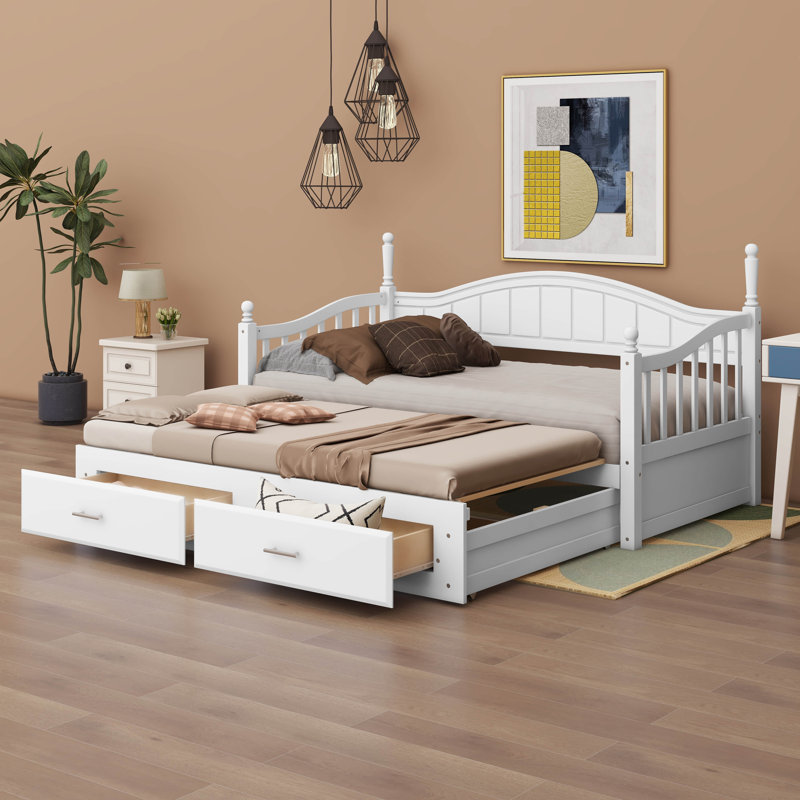 Charnisha Extendable Daybed with Two Storage Drawers, White