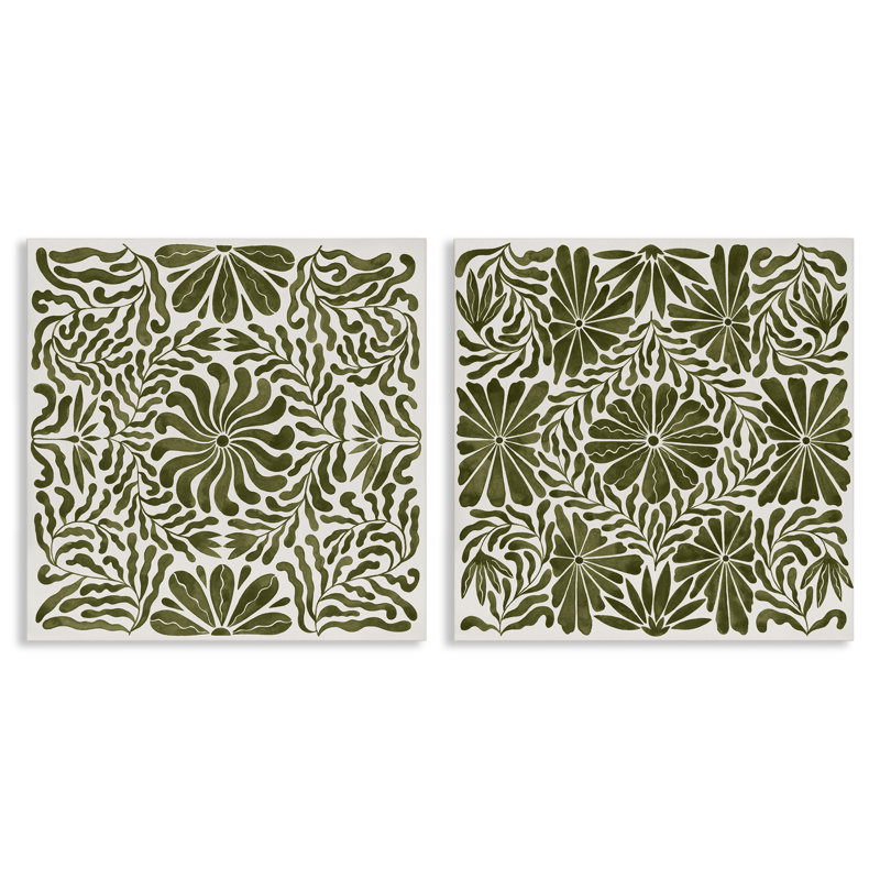 Ensemble de 2 reproductions d'art sur toile à motif de fleurs ondulées par Grace Popp, H 24 po x l 24 po