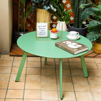 Table basse ronde en acier pour patio, table d'appoint d'extérieur résistante aux intempéries, grande table d'appoint pour terrasse de patio, vert haricot