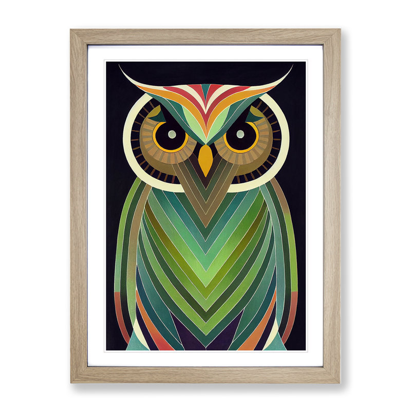Unique Owl Art No.7 Abstract - Single Picture Frame Print, 64cm H x 46cm W x 2cm D, Oak Framed