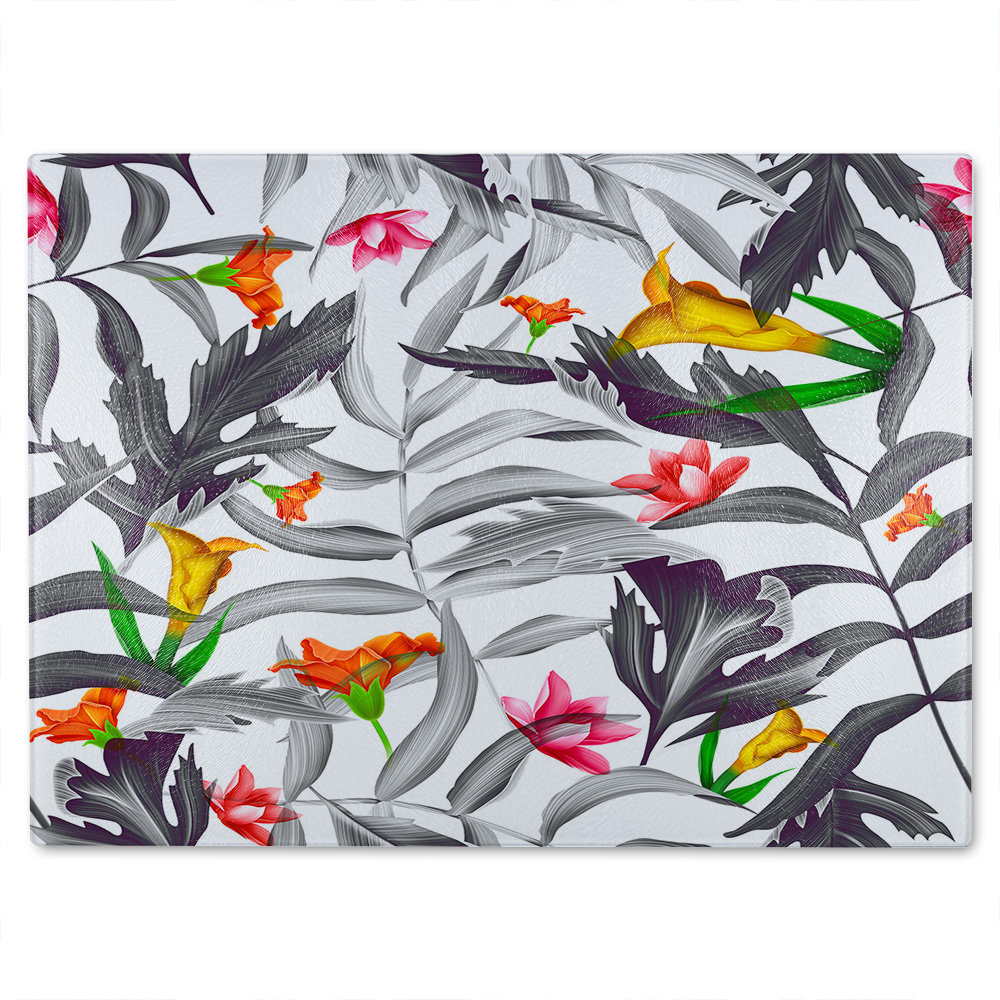 Monochrome Leaves Glass Chopping Board