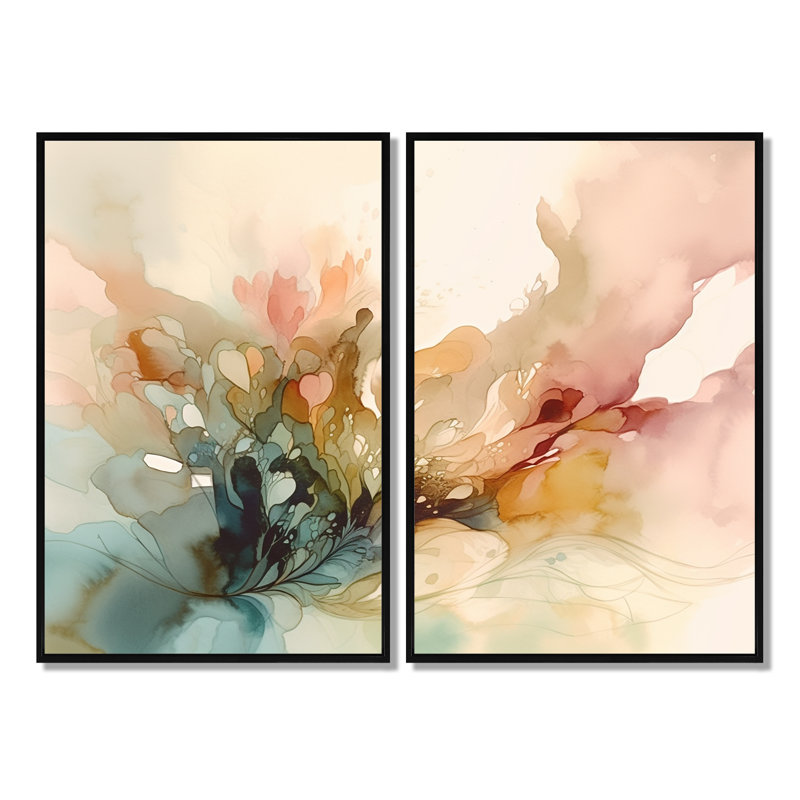 Impressions florales délicates II - art mural traditionnel, 36" H x 48" W, Impression encadrée flottante, Black