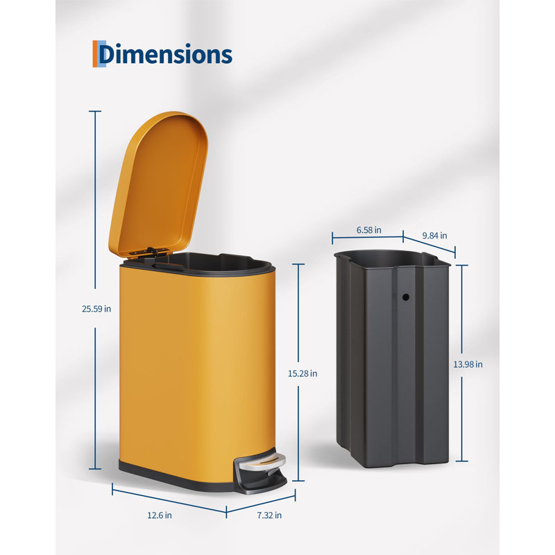 Poubelle 2,6 gallons avec couvercle et seau intérieur pour la maison, Jaune