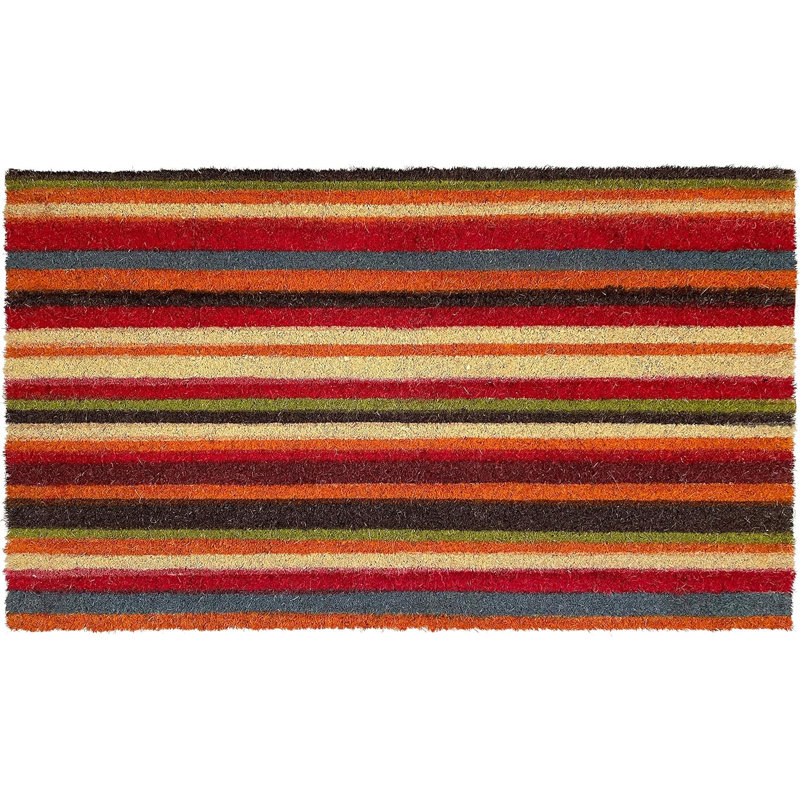 17" X 29" Red Orange and Natural Coir Striped Outdoor Door Mat