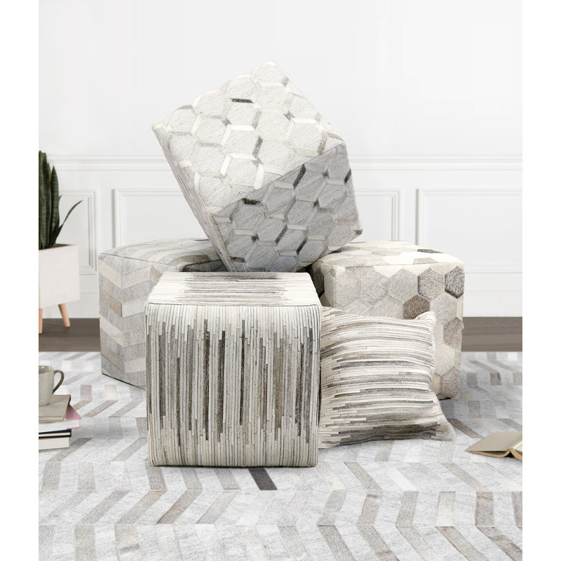Galaxy Silver Cowhide Pouf 18"