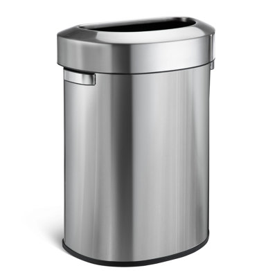 Home Zone Living 18 Gallon Stainless Steel Open Top Trash Can with Semi-Round Flat Back, Silver, 68 Litres