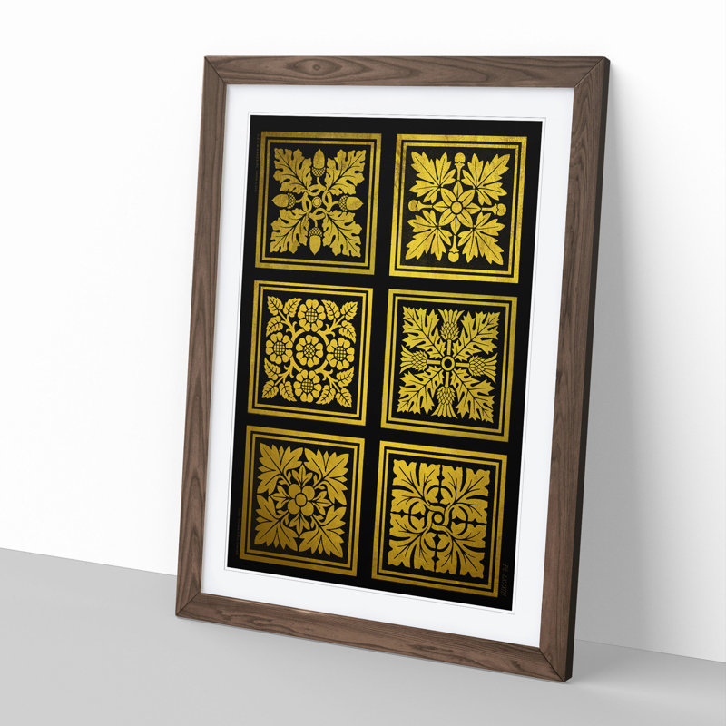 Golden Patterns - Picture Frame Graphic Art, Walnut Framed, 48cm H x 36cm W x 2cm D