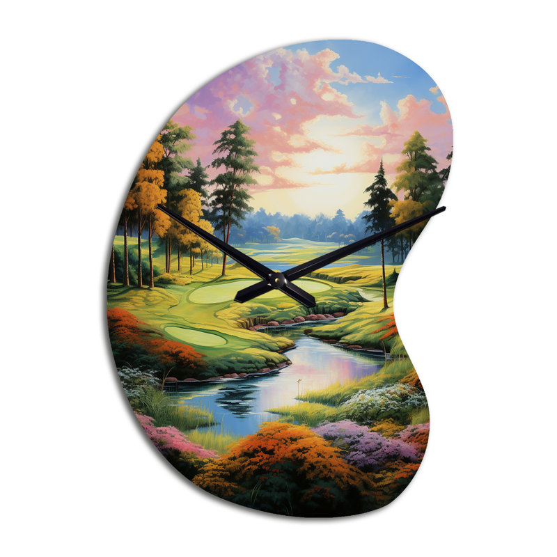 Golf Enchanted Greens - horloge murale de golf asymétrique en métal, impression d'horloge murale de forme irrégulière verte