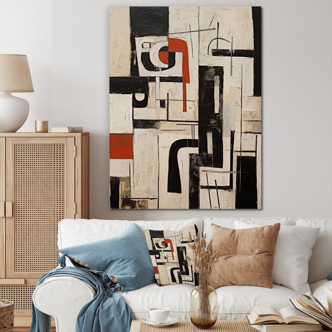 Urban Passion Abstract Red Black White I - Modern Geometric Canvas Wall Art Wrought Studio™ 