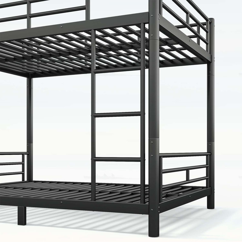 Lit superposé double au-dessus de la taille double pour adultes et adultes, peu encombrant, sans sommier, design convertible, noir