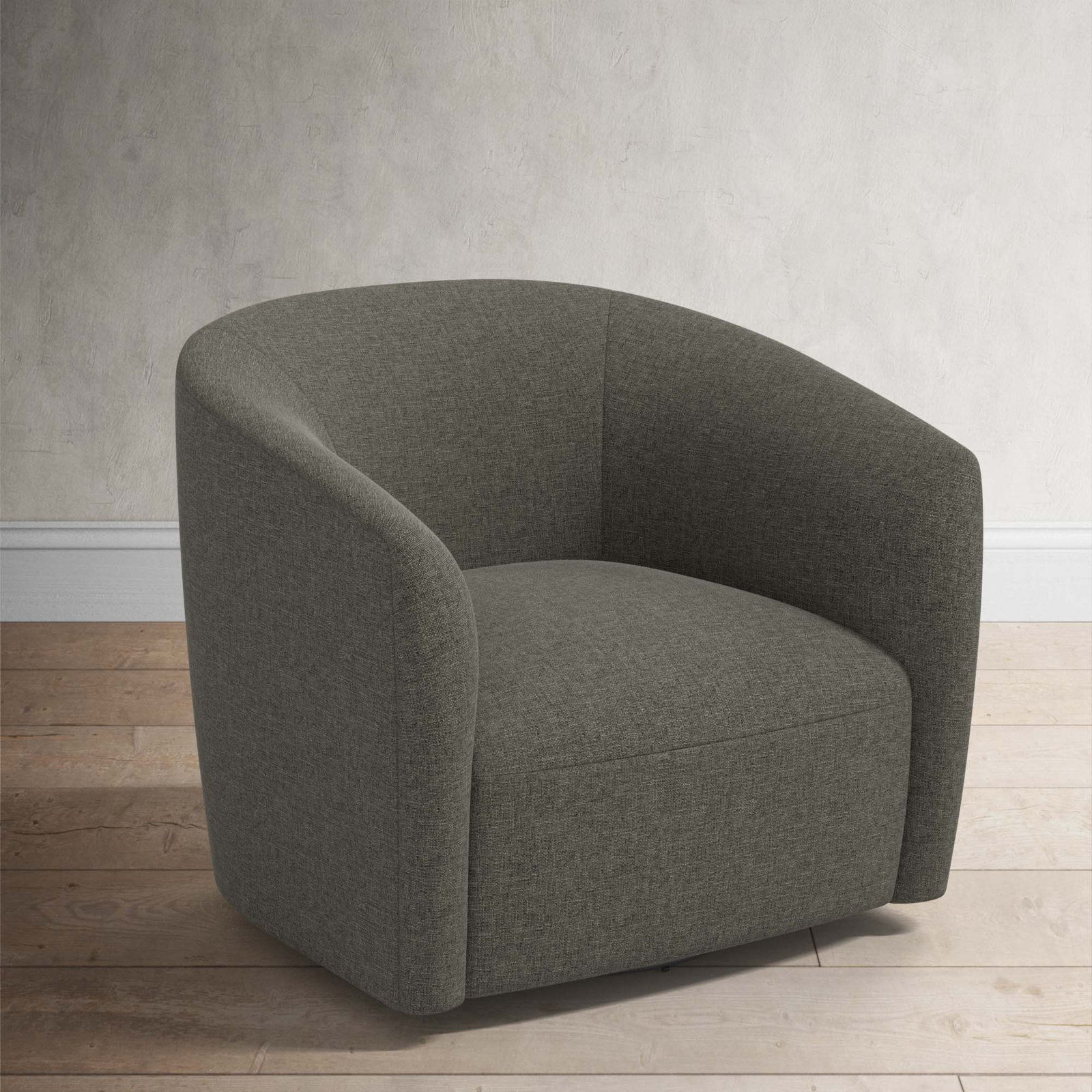 Marita Swivel Barrel Chair, Zuma Charcoal Textured Linen