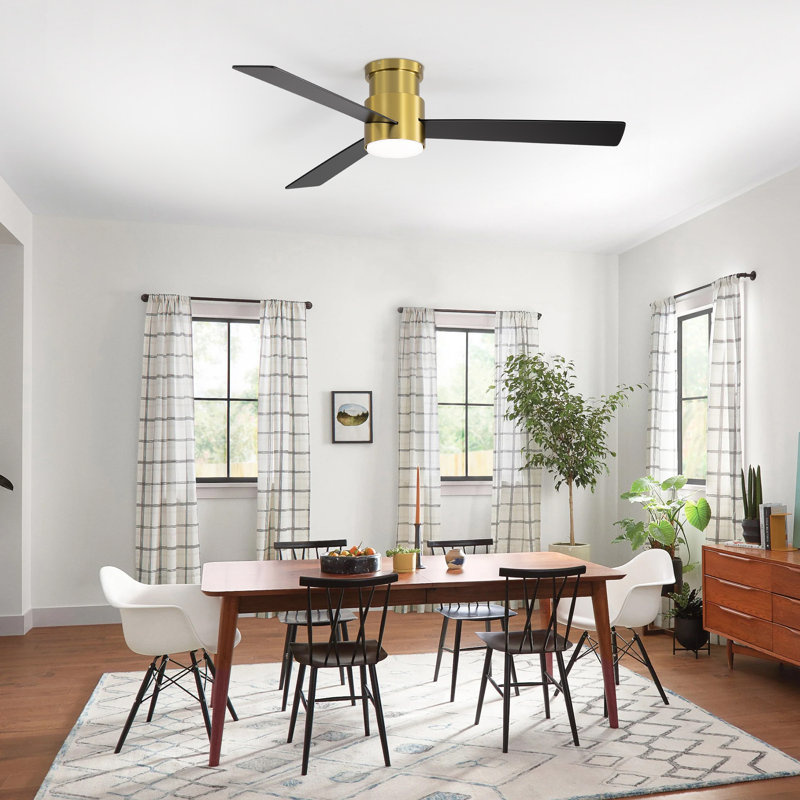 52-Inch Ceiling Fans With Lights, Low Profile Ceiling Fan With Light, Flush Mount Ceiling Fan With Remote Control, Ceiling Fan For Bedroom, 6 Speeds, 3 Reversible Blades