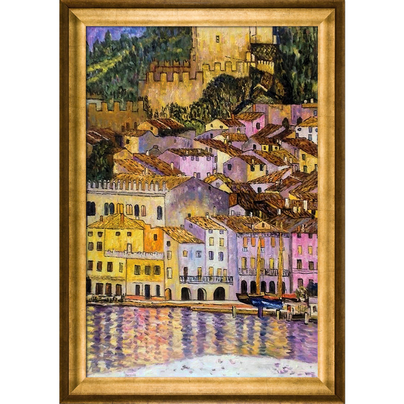 Malcesine sur le lac de Garde par Gustav Klimt - reproduction d'art encadrée, H 44 po x l 32 po x P 2 po, Brun / Doré